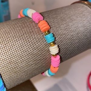 Gold beaded multicolor summer turquoise melon pink ivory beach vibes bracelet​